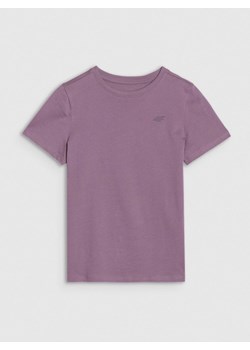 Dziewczęcy t-shirt basic 4F 4FJWSS25TTSHF2177 - fioletowy ze sklepu Sportstylestory.com w kategorii Bluzki dziewczęce - zdjęcie 184107391