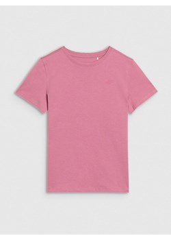 Dziewczęcy t-shirt basic 4F 4FJWSS25TTSHF2177 - różowy ze sklepu Sportstylestory.com w kategorii Bluzki dziewczęce - zdjęcie 184107403