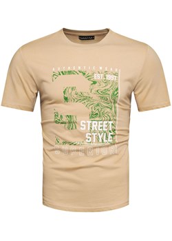 Bawełniana koszulka męska beżowa z nadrukiem Recea ze sklepu Recea.pl w kategorii T-shirty męskie - zdjęcie 184109100