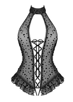 Czarne body z falbanką i wiązaniem Carlotta teddy, Kolor czarny, Rozmiar S/M, Beauty Night ze sklepu Intymna w kategorii Body damskie - zdjęcie 184114410