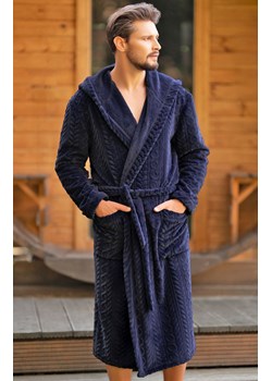 Ciepły szlafrok męski z długim rękawem granatowy Zygmunt, Kolor granatowy, Rozmiar M, Italian Fashion ze sklepu Intymna w kategorii Szlafroki męskie - zdjęcie 184127402