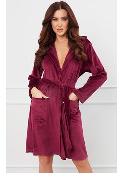 Szlafrok damski bordowy z kapturem Akara, Kolor bordowy, Rozmiar S, Italian Fashion ze sklepu Intymna w kategorii Szlafroki damskie - zdjęcie 184127433