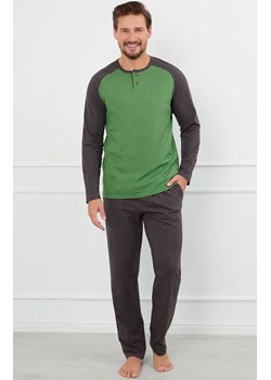Piżama męska zielono szara na długi rękaw i spodnie Aleksander, Kolor zielono-szary, Rozmiar M, Italian Fashion ze sklepu Intymna w kategorii Piżamy męskie - zdjęcie 184127490