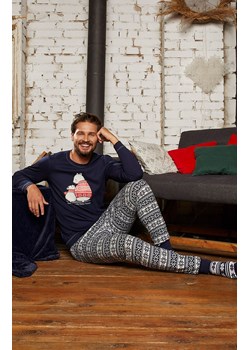 Piżama męska świąteczna z długim rękawem i długimi nogawkami Arktyka, Kolor granatowy-wzór, Rozmiar S, Italian Fashion ze sklepu Intymna w kategorii Piżamy męskie - zdjęcie 184127651