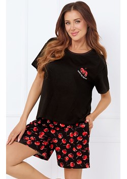 Piżama damska z krótkim rękawem i krótkimi spodenkami Cherry, Kolor czarno-czerwony, Rozmiar S, Italian Fashion ze sklepu Intymna w kategorii Piżamy damskie - zdjęcie 184127934