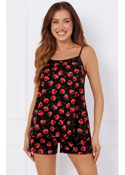 Piżama damska na wąskie ramiączko i krótkie spodnie Cherry, Kolor czarno-czerwony, Rozmiar S, Italian Fashion ze sklepu Intymna w kategorii Piżamy damskie - zdjęcie 184127944