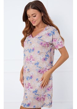Bawełniana koszula nocna damska na krótki rękaw Genua, Kolor beżowy-wzór, Rozmiar M, Italian Fashion ze sklepu Intymna w kategorii Koszule nocne - zdjęcie 184128414