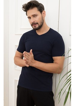 Granatowa koszulka męska na krótki rękaw w serek Ikar, Kolor granatowy, Rozmiar M, Italian Fashion ze sklepu Intymna w kategorii T-shirty męskie - zdjęcie 184128592