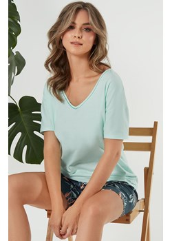 Piżama damska z krótkim rękawem i krótką nogawką pistacjowa Julietta, Kolor pistacjowy-wzór, Rozmiar S, Italian Fashion ze sklepu Intymna w kategorii Piżamy damskie - zdjęcie 184128700