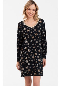 Bawełniana koszula nocna damska w śnieżynki Laponia, Kolor czarny-wzór, Rozmiar S, Italian Fashion ze sklepu Intymna w kategorii Koszule nocne - zdjęcie 184128884