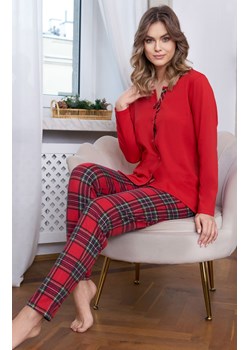 Czerwona piżama damska z długim rękawem i spodniami w kratę Zorza, Kolor czerwony-kratka, Rozmiar S, Italian Fashion ze sklepu Intymna w kategorii Piżamy damskie - zdjęcie 184130051