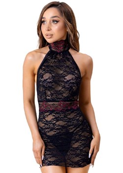 Koronkowa koszulka nocna Leisa, Kolor czarno-różowy, Rozmiar S/M, LivCo Corsetti Fashion ze sklepu Intymna w kategorii Koszule nocne - zdjęcie 184133634