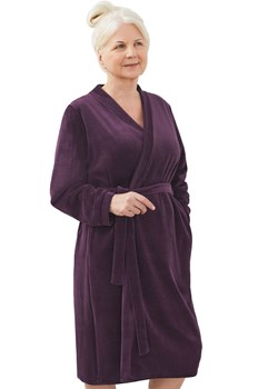 Welurowy szlafrok damski śliwkowy Sylwia III 245 04, Kolor śliwkowy, Rozmiar XL/2XL, MARTEL ze sklepu Intymna w kategorii Szlafroki damskie - zdjęcie 184136030