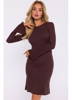 Sukienka prążkowana z poszerzonymi rękawami brązowa M821, Kolor brązowy, Rozmiar 2XL/3XL, MOE ze sklepu Intymna w kategorii Sukienki - zdjęcie 184138424