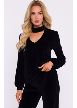 Welurowa bluzka z dekoltem typu halter neck czarna M831, Kolor czarny, Rozmiar L, MOE ze sklepu Intymna w kategorii Bluzki damskie - zdjęcie 184138542