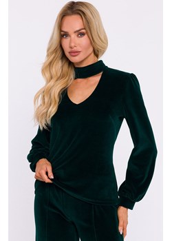 Welurowa bluzka z dekoltem typu halter neck zielona M831, Kolor zielony, Rozmiar L, MOE ze sklepu Intymna w kategorii Bluzki damskie - zdjęcie 184138552
