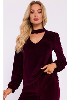Welurowa bluzka z dekoltem typu halter neck bordowa M831, Kolor bordowy, Rozmiar L, MOE ze sklepu Intymna w kategorii Bluzki damskie - zdjęcie 184138553