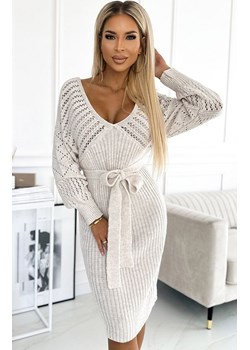 Sweterkowa sukienka beżowa 507-1, Kolor beżowy, Rozmiar one size, NUMOCO BASIC ze sklepu Intymna w kategorii Sukienki - zdjęcie 184140951