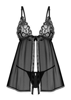 Obsessive czarna koszulka babydoll i stringi Blomentis, Kolor czarny, Rozmiar XS/S, Obsessive ze sklepu Intymna w kategorii Koszule nocne - zdjęcie 184141442