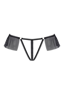 Passion otwarte stringi czarne z falbanką Penny, Kolor czarny, Rozmiar L/XL, Passion ze sklepu Intymna w kategorii Majtki damskie - zdjęcie 184144094