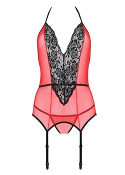 Peonia czerwony gorset i stringi, Kolor czerwony, Rozmiar L/XL, Passion ze sklepu Intymna w kategorii Gorsety - zdjęcie 184144103