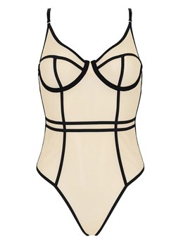 Serara body beżowo-czarne, Kolor beżowy, Rozmiar L/XL, Passion ze sklepu Intymna w kategorii Body damskie - zdjęcie 184144254