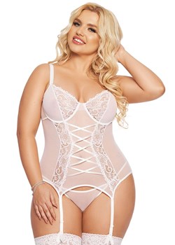 Biały gorset z paskami do pończoch plus size Brenda, Kolor biały, Rozmiar XL, SoftLine Collection ze sklepu Intymna w kategorii Komplety bielizny damskiej - zdjęcie 184148910