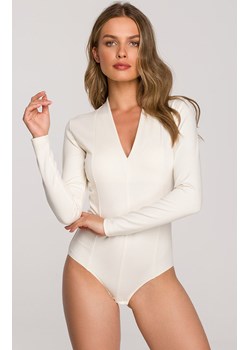 Body damskie bluzka z dekoltem V w kolorze ecru S327, Kolor ecru, Rozmiar L, Stylove ze sklepu Intymna w kategorii Body damskie - zdjęcie 184149303