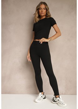 Czarny Komplet Sportowy Legginsy i T-shirt o Dopasowanym Kroju Silanessa ze sklepu renee.pl w kategorii Komplety i garnitury damskie - zdjęcie 184157581