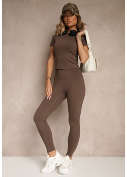 Brązowy Komplet Sportowy Legginsy i T-shirt o Dopasowanym Kroju Silanessa ze sklepu renee.pl w kategorii Komplety i garnitury damskie - zdjęcie 184157591