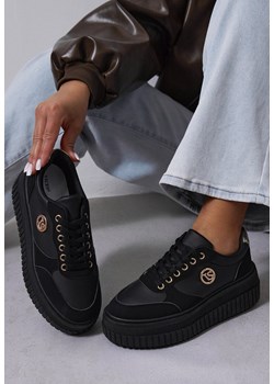 Czarne Sneakersy Vices na Platformie z Tłoczeniem Ozdobione Metaliczną Aplikacją Eriri ze sklepu renee.pl w kategorii Buty sportowe damskie - zdjęcie 184157604