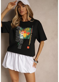 Czarna Koszulka T-shirt z Bawełny Zdobiona Oryginalnym Nadrukiem Savindrae ze sklepu renee.pl w kategorii Bluzki damskie - zdjęcie 184166504