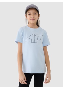 Chłopięcy t-shirt z nadrukiem 4F 4FJWSS25TTSHM2179 - niebieski ze sklepu Sportstylestory.com w kategorii Bluzki dziewczęce - zdjęcie 184169311