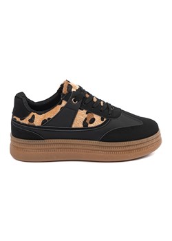 Damskie czarne sneakersy z wstawkami w panterkę ze sklepu ButyModne.pl w kategorii Buty sportowe damskie - zdjęcie 184181882