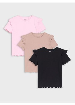 Sinsay - Koszulki z prażkowanej dzianiny z ozdobnymi falbanami 3 pack - wielobarwny ze sklepu Sinsay w kategorii Bluzki dziewczęce - zdjęcie 184184094