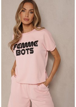 Różowy T-shirt z Nadrukiem Napisu Dezerine ze sklepu renee.pl w kategorii Bluzki damskie - zdjęcie 184184313