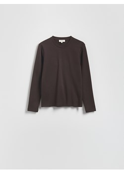 Reserved - Bawełniany longsleeve - ciemnobrązowy ze sklepu Reserved w kategorii Bluzki damskie - zdjęcie 184184831