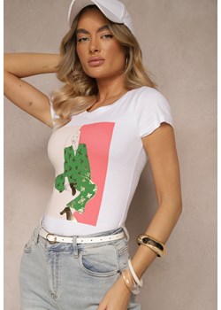 Biały T-shirt z Bawełny Zdobiony Nadrukiem Aizana ze sklepu renee.pl w kategorii Bluzki damskie - zdjęcie 184185623