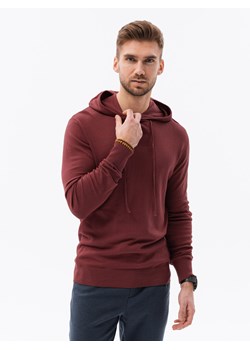 Męska bluza dzianinowa z kapturem - ceglasta V6 B1532 ze sklepu ombre w kategorii Bluzy męskie - zdjęcie 184186101