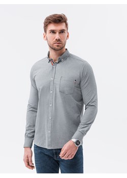 Koszula męska z kontrastową plisą REGULAR FIT - szara K490 ze sklepu ombre w kategorii Koszule męskie - zdjęcie 184186112