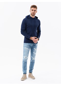 Męska bluza dzianinowa z kapturem - ciemnoniebieska V3 B1532 ze sklepu ombre w kategorii Bluzy męskie - zdjęcie 184186160