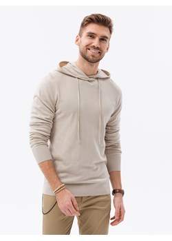 Męska bluza dzianinowa z kapturem - beżowa V5 B1532 ze sklepu ombre w kategorii Bluzy męskie - zdjęcie 184186192