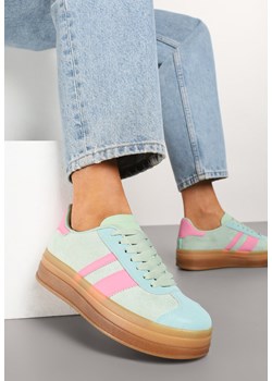 Jasnozielone Sneakersy na Płaskiej Podeszwie z Ozdobnymi Paskami Velali ze sklepu renee.pl w kategorii Buty sportowe damskie - zdjęcie 184188222