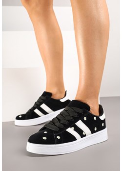 Czarne Sneakersy Ozdobione Haftowanymi Kwiatami i Paskami Malirelle ze sklepu renee.pl w kategorii Buty sportowe damskie - zdjęcie 184188273