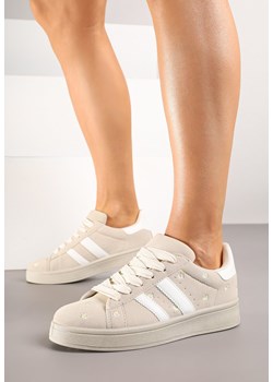 Beżowe Sneakersy z Ozdobnymi Paskami i Haftowanymi Kwiatami Malunea ze sklepu born2be.pl w kategorii Buty sportowe damskie - zdjęcie 184191081