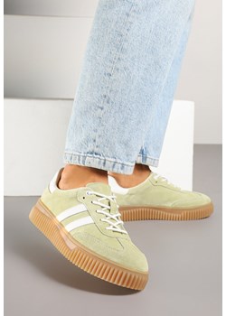 Jasnozielone Sneakersy z Naturalnego Zamszu na Grubej Tłoczonej Podeszwie Teneskela - id: 387774 - marki born2be - 184191534 Jasnozielone Sneakersy z Naturalnego Zamszu na Grubej Tłoczonej Podeszwie Teneskela ze sklepu born2be.pl w kategorii Buty sportowe damskie - zdjęcie 184191534