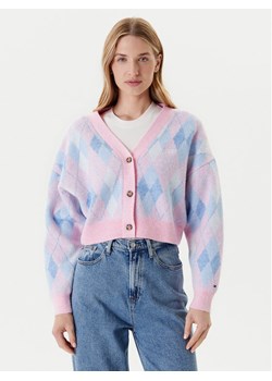 Tommy Jeans Kardigan Argyle DW0DW21180 Różowy Relaxed Fit ze sklepu MODIVO w kategorii Swetry damskie - zdjęcie 184197094