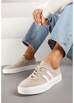 Beżowe Sneakersy Tenisówki ze Skóry Naturalnej na Niskiej Platformie Eleadria ze sklepu renee.pl w kategorii Buty sportowe damskie - zdjęcie 184202961