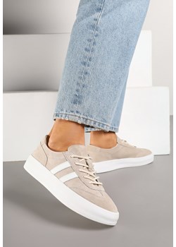 Beżowe Skórzane Sneakersy Typu Klasyczne Tenisówki na Grubej Podeszwie Eleavine ze sklepu born2be.pl w kategorii Buty sportowe damskie - zdjęcie 184203052