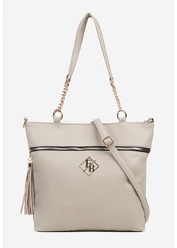 Ciemnobeżowa Torebka Shopperka z Ozdobnymi Rączkami Aplikacją i Dodatkowym Paskiem i Aplikajcą Idariona ze sklepu born2be.pl w kategorii Torby Shopper bag - zdjęcie 184203063